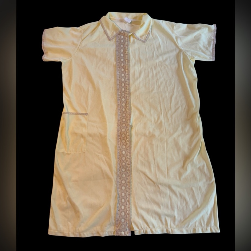 Vintage Philmaid Sheer Yellow Buttondown House Dress Nightgown Nylon Size Large